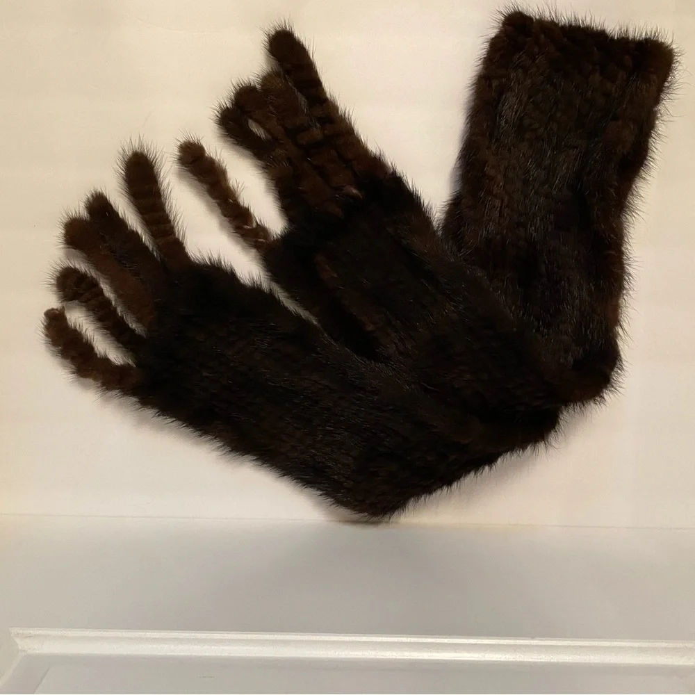 SCARF BROWN MINK FUR LONG RECTANGLE FRINGE ENDS SOFT LUXURY MOB WIFE